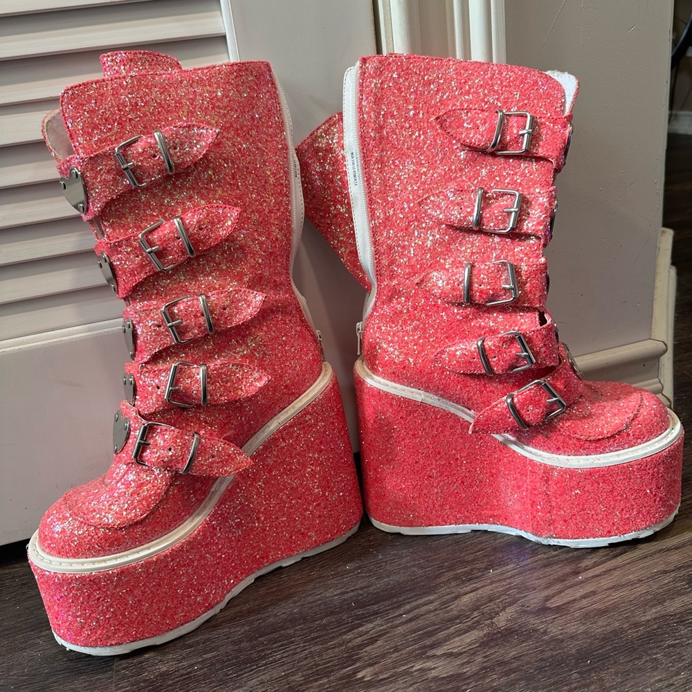 Sparkly Pink Platform Demonia Boots